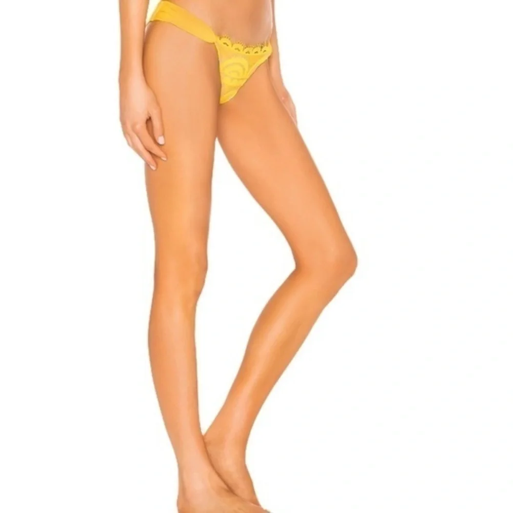 PilyQ Revolve Lace Fanned Teeny Cheeky Bikini Bottom Yellow Gold NWT
